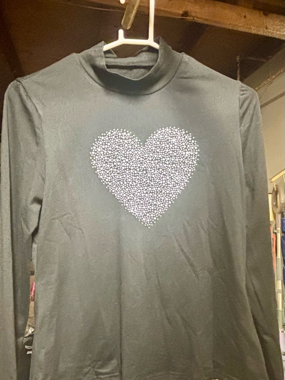 Black Long Sleeve Tee with Crystal Heart print